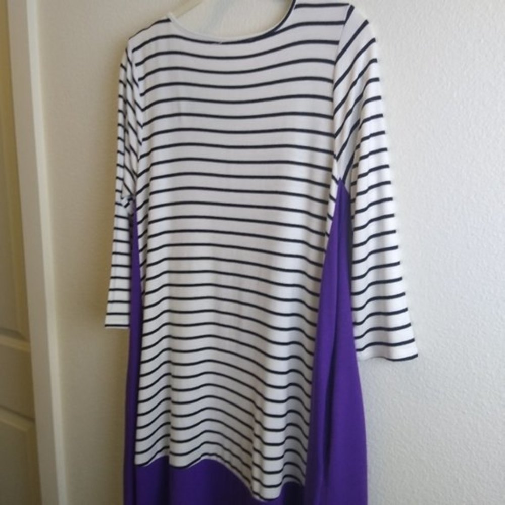 42 Pops Purple Stripe Contrast Raglan Sleeve Swing Top Pockets S - Picture 3 of 8